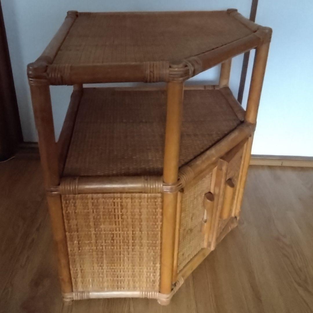 アンティークラタン籐コーナーラックレトロ