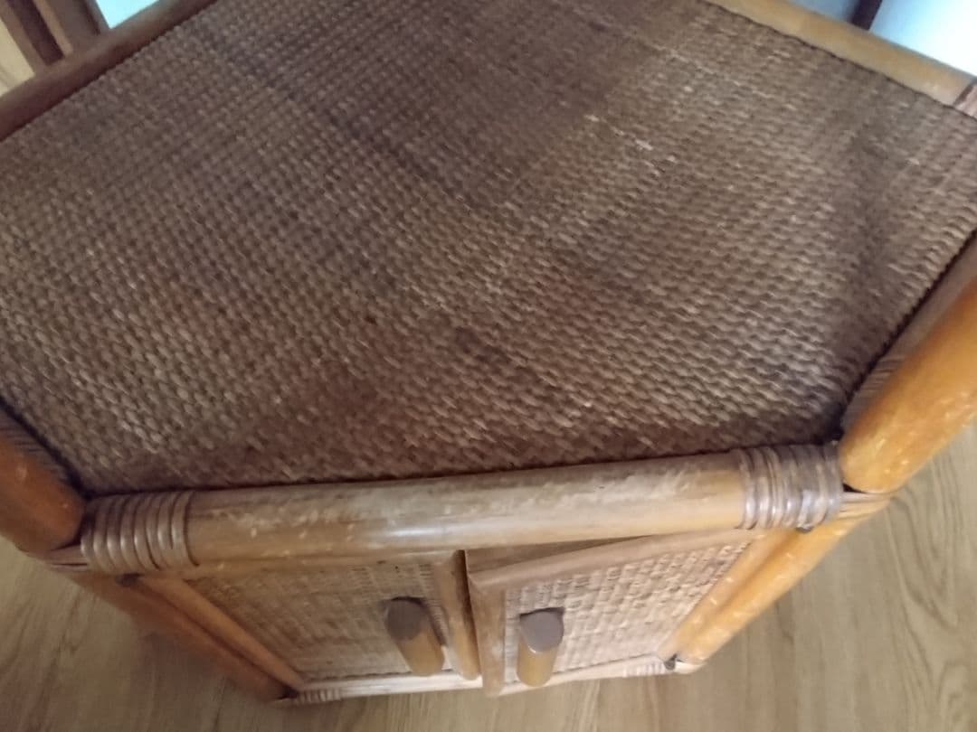 アンティークラタン籐コーナーラックレトロ