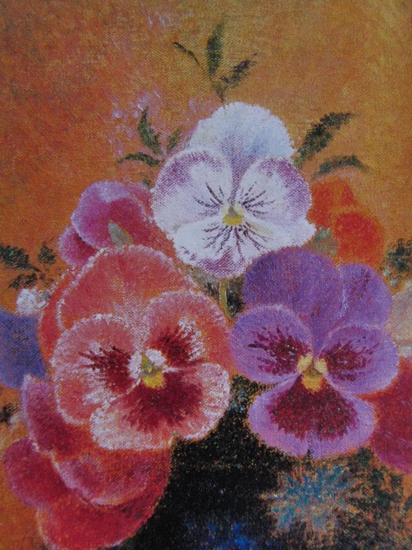 岡鹿之助、「三色すみれ」、希少な画集より、新品高級額、マット額装付