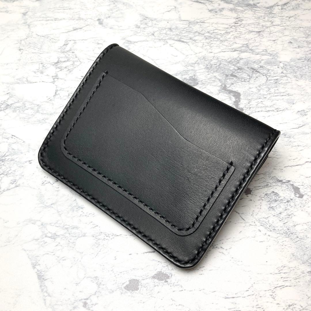 本革 トラッカーウォレット コンパクト財布 黒 ミドルウォレット メンズ
