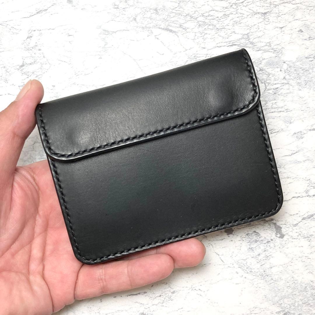 本革 トラッカーウォレット コンパクト財布 黒 ミドルウォレット メンズ