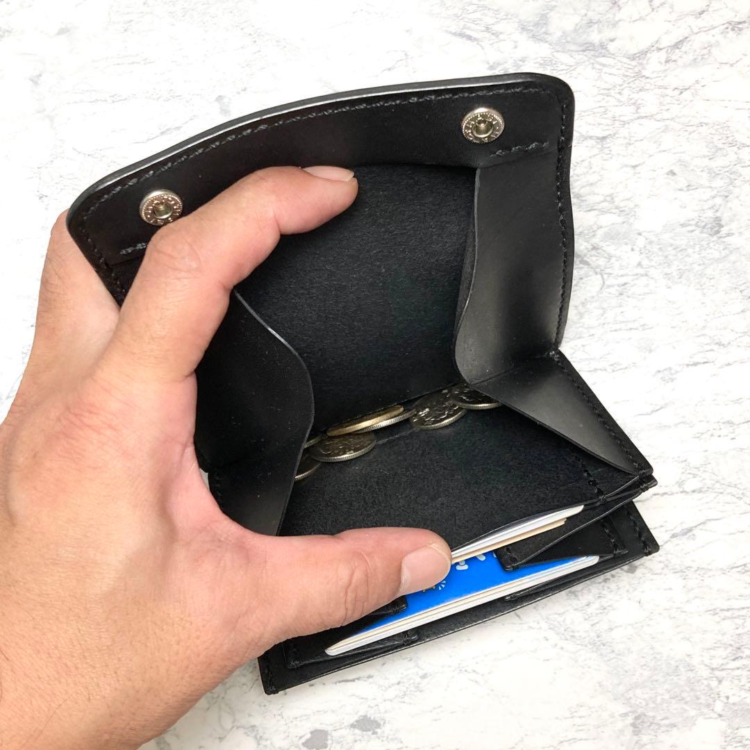 本革 トラッカーウォレット コンパクト財布 黒 ミドルウォレット メンズ