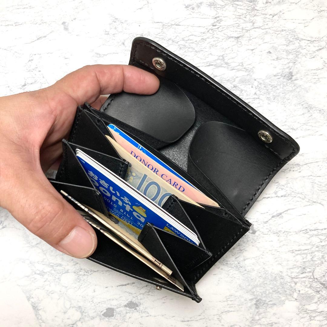本革 トラッカーウォレット コンパクト財布 黒 ミドルウォレット メンズ