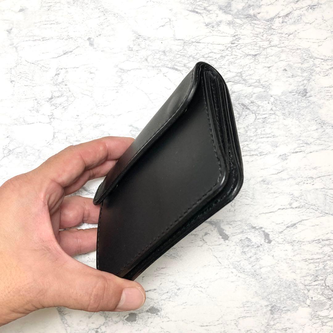 本革 トラッカーウォレット コンパクト財布 黒 ミドルウォレット メンズ
