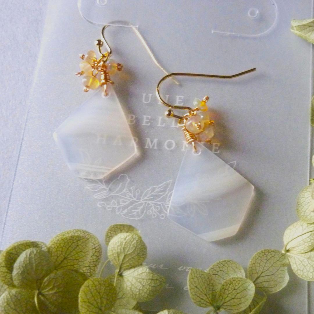 専用＊14kgf/天然石レモンクォーツリーフカービングのクリスマスピアス他１点