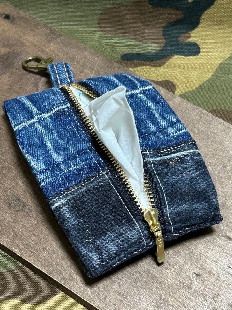 リメイクデニムマチ付きミニポーチ　No.797