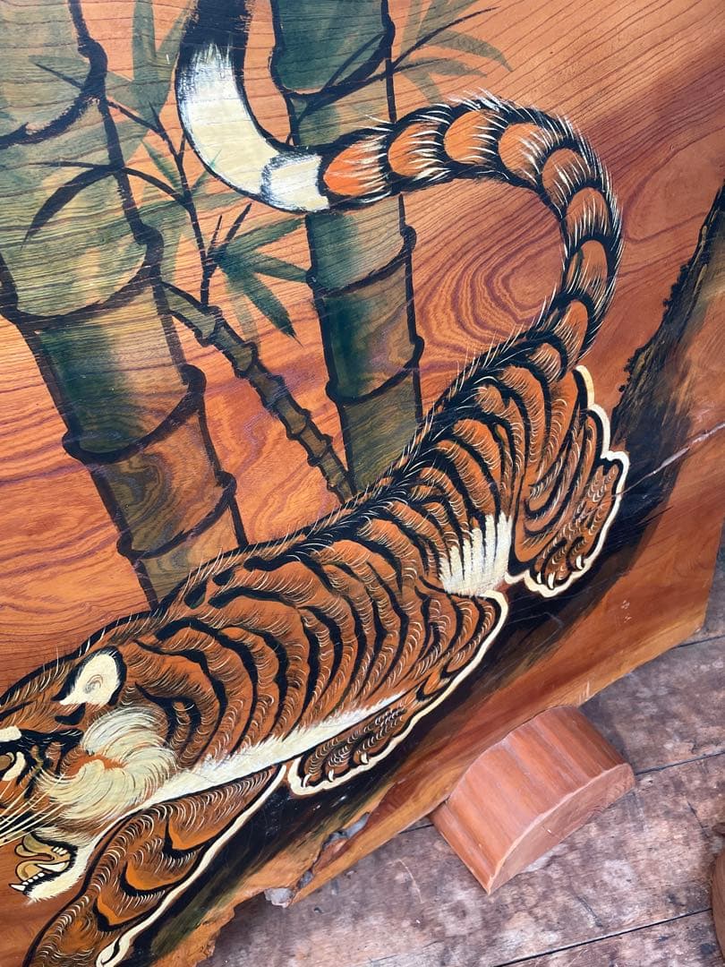 一枚板　仕切り板　パーティション　虎　武将　アンティーク