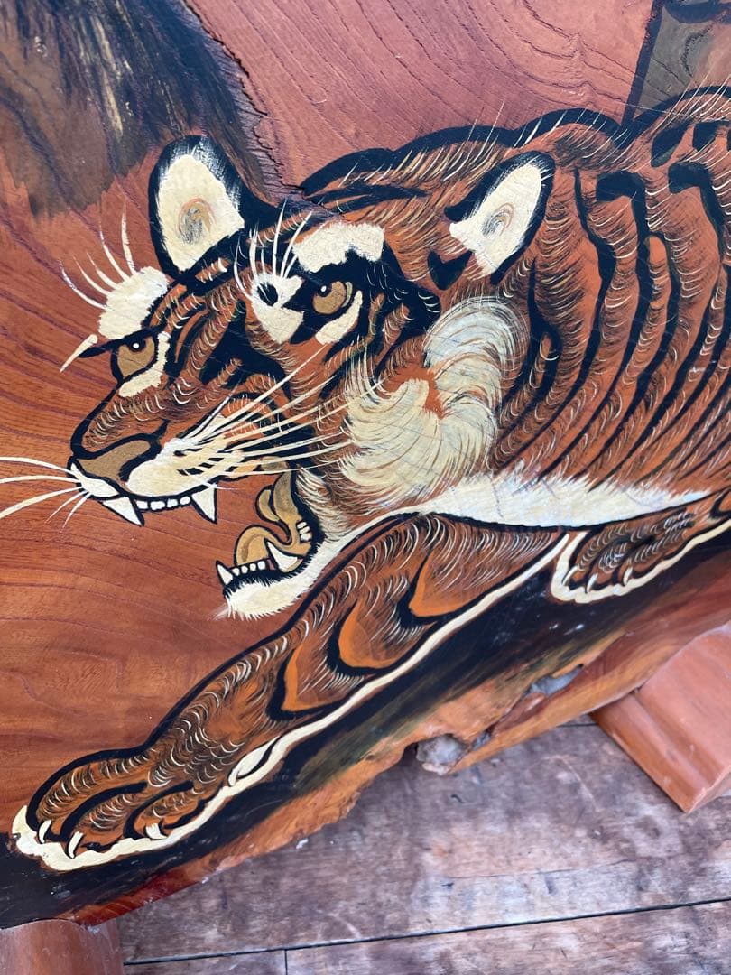 一枚板　仕切り板　パーティション　虎　武将　アンティーク