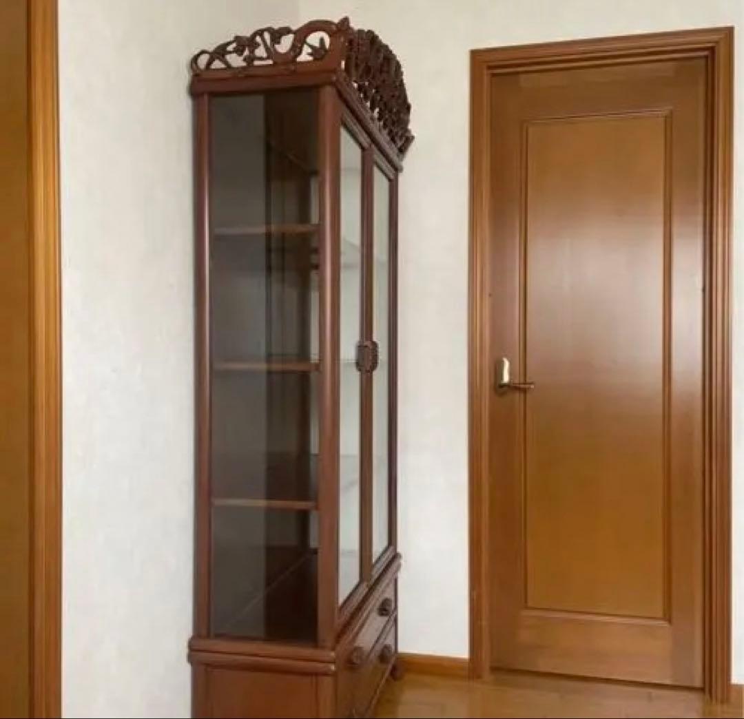 【極美品】アンティーク 三越購入 唐木家具 葡萄唐草透彫 飾り棚 キュリオケース