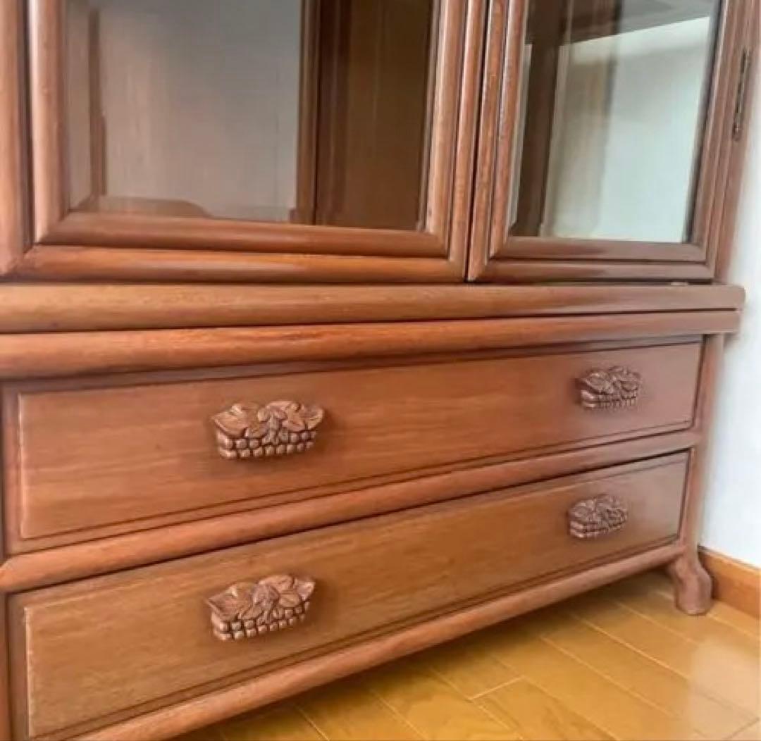 【極美品】アンティーク 三越購入 唐木家具 葡萄唐草透彫 飾り棚 キュリオケース