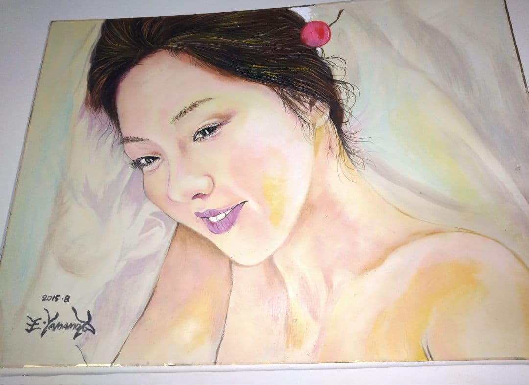 裸婦、美人画、油彩、4号、芸子、山本英二、真作、肉筆、高塚省吾