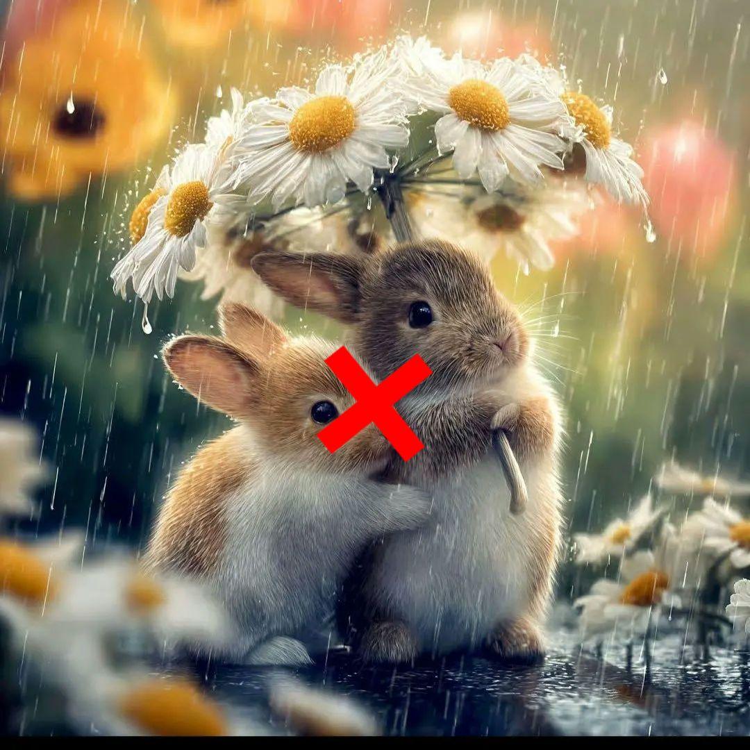 花の傘をさすうさぎパネル生地　ハンドメイド