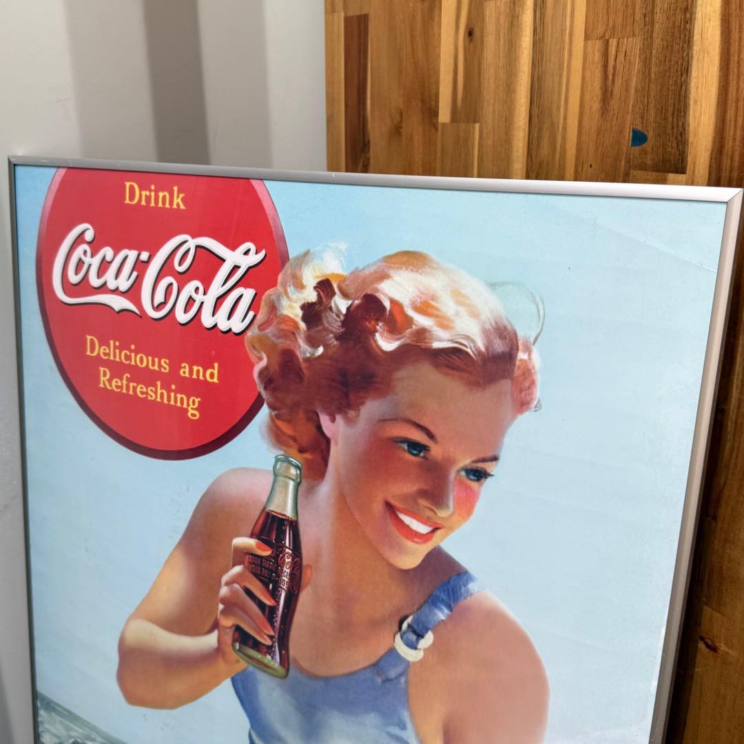 コカコーラCola ポスターフレーム付き壁掛け　レトロ ヴィンテージ