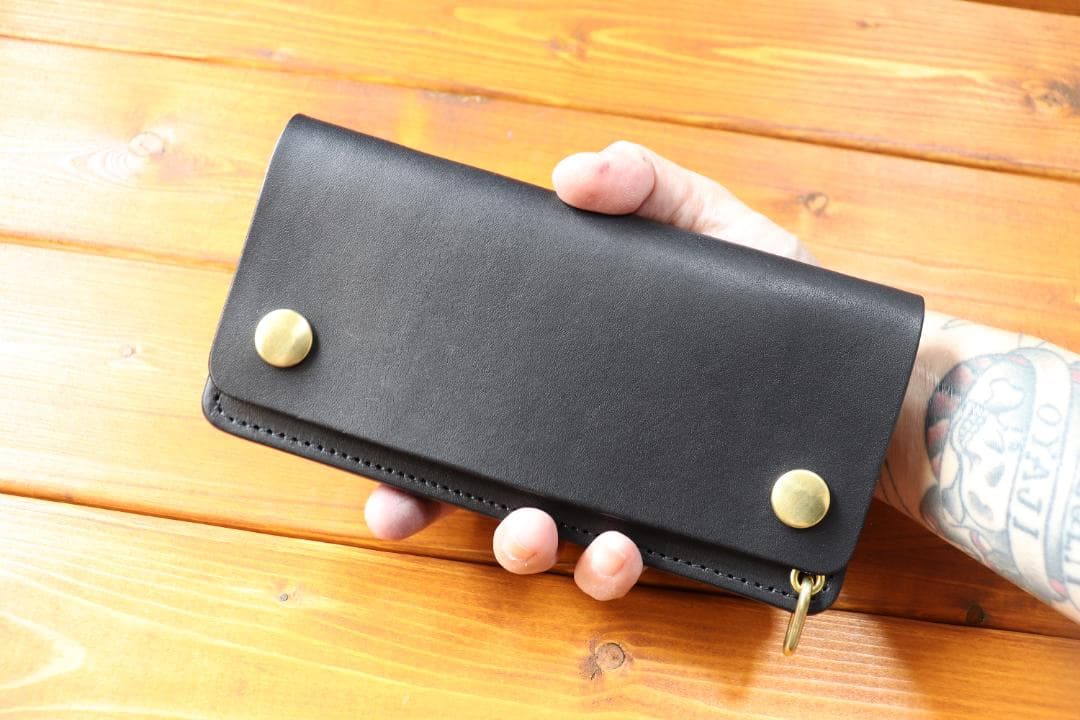 ロング　トラッカーウォレット 栃木レザー　真鍮