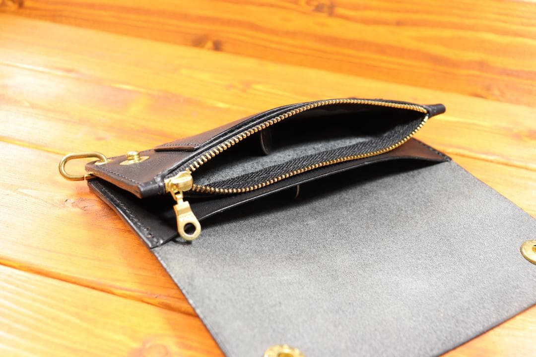 ロング　トラッカーウォレット 栃木レザー　真鍮