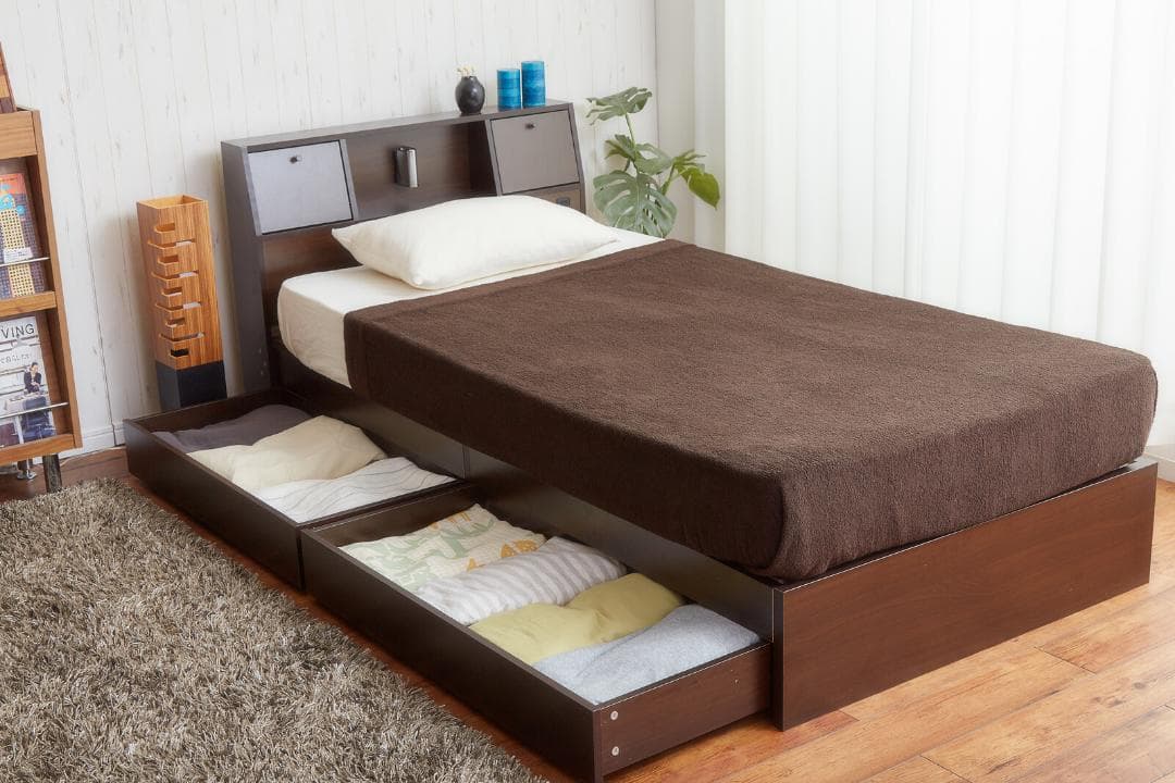 【シングル】 Alloys引出し付ベッド　フレームのみ　ダークブラウン