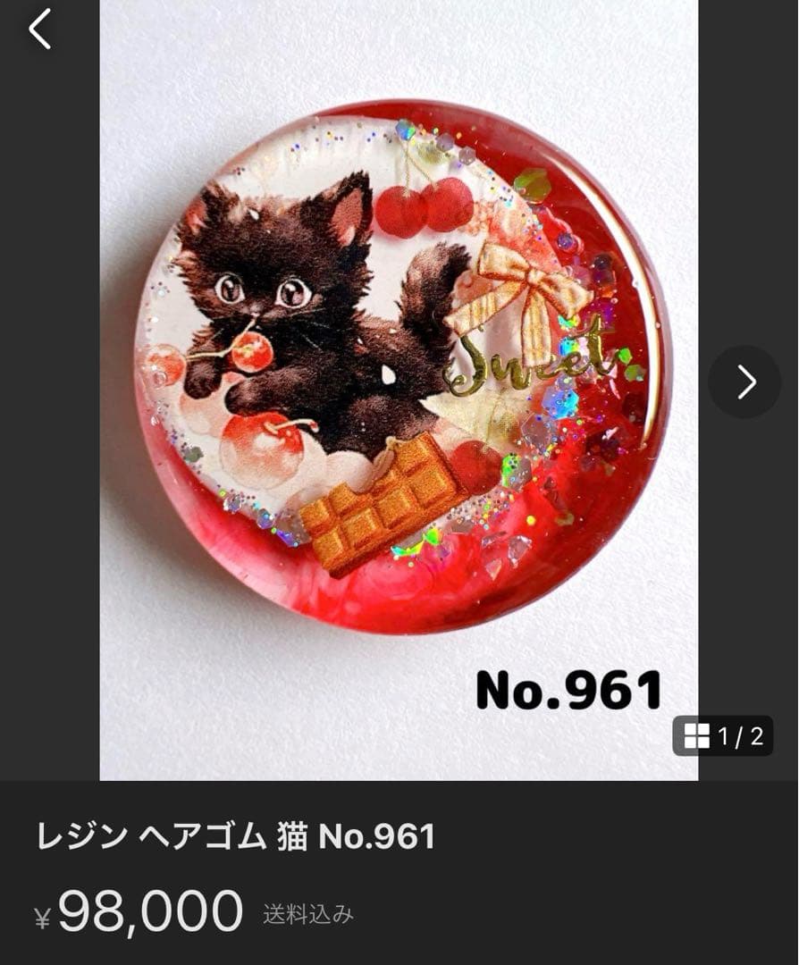 NO.783❤黒猫❤レジンへアゴム ブローチ