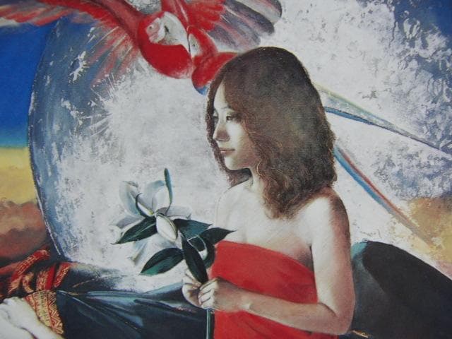 山根須磨子、【月下夢想譚】、希少な画集画、新品高級額 額装付、状態良好