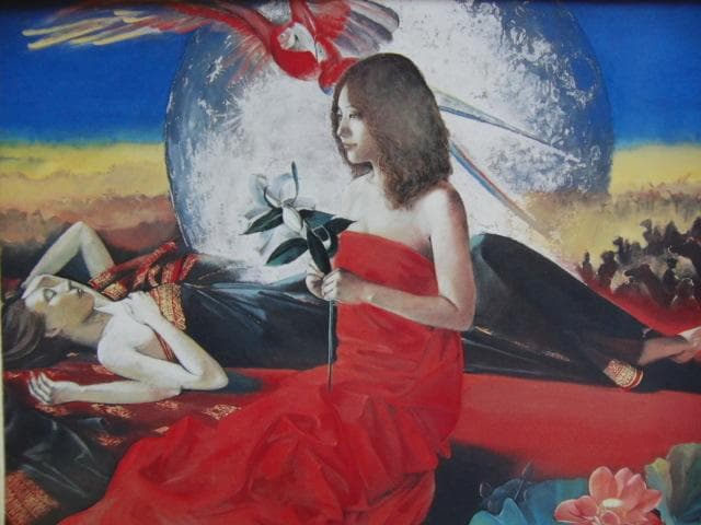 山根須磨子、【月下夢想譚】、希少な画集画、新品高級額 額装付、状態良好