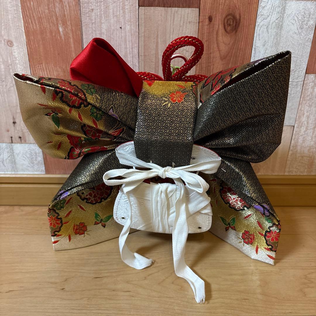 195 run 金×黒×赤　蝶々　ペアセット　結び帯・箱せこセット　7歳　七五三