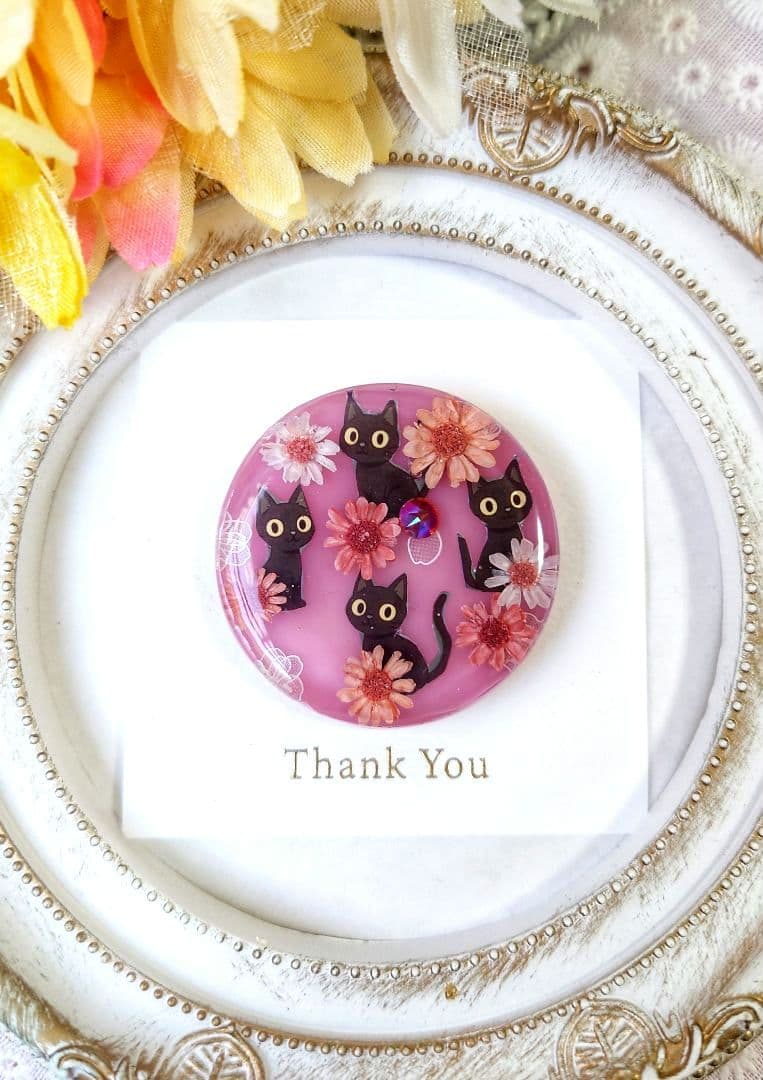 レジン　猫　ヘアゴム　ブローチ　ポニーフック　No.514