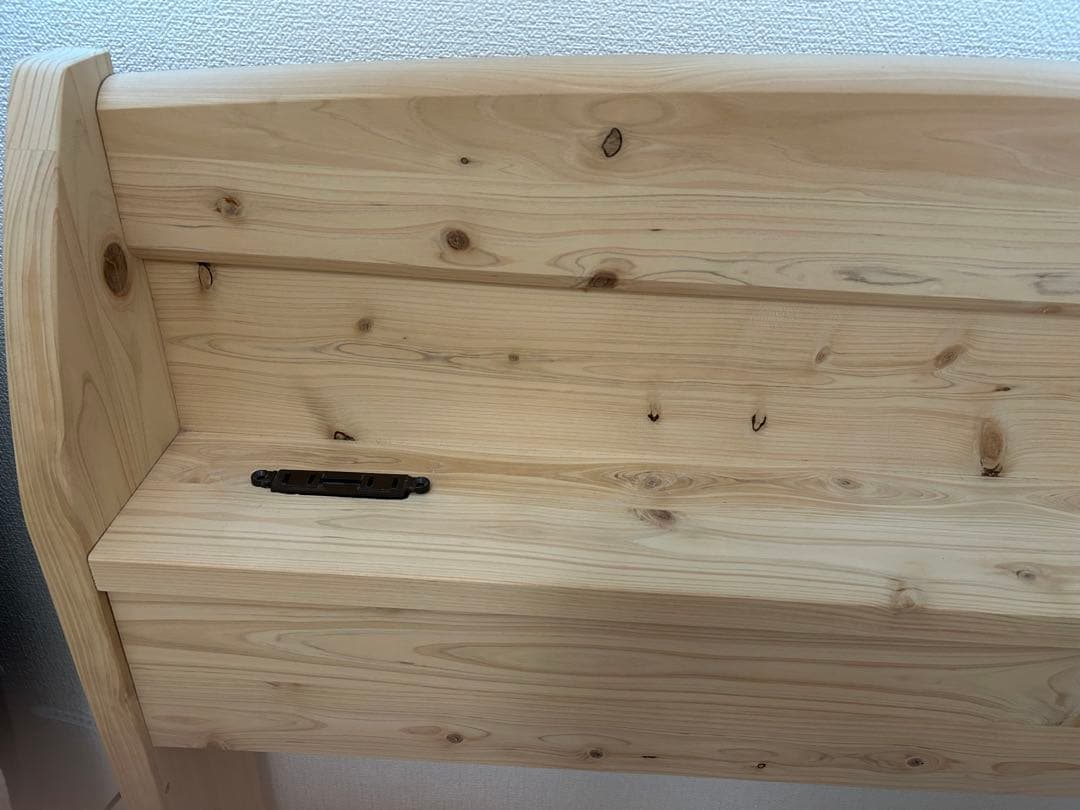 源ベッド　ひのき　ベッドフレームコンセント２口付きナチュラル無垢材檜シングル