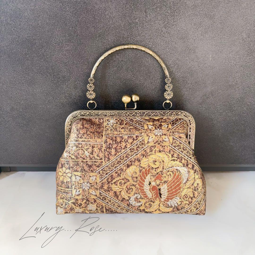 1月新作！小さめサイズ京都西陣服部織物の最高級鳳凰柄織の繊細な煌めき上品帯バッグ