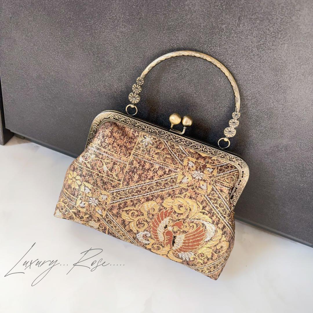 1月新作！小さめサイズ京都西陣服部織物の最高級鳳凰柄織の繊細な煌めき上品帯バッグ