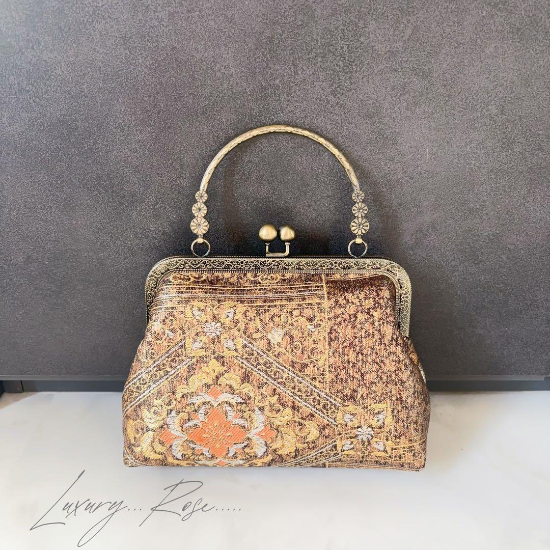 1月新作！小さめサイズ京都西陣服部織物の最高級鳳凰柄織の繊細な煌めき上品帯バッグ