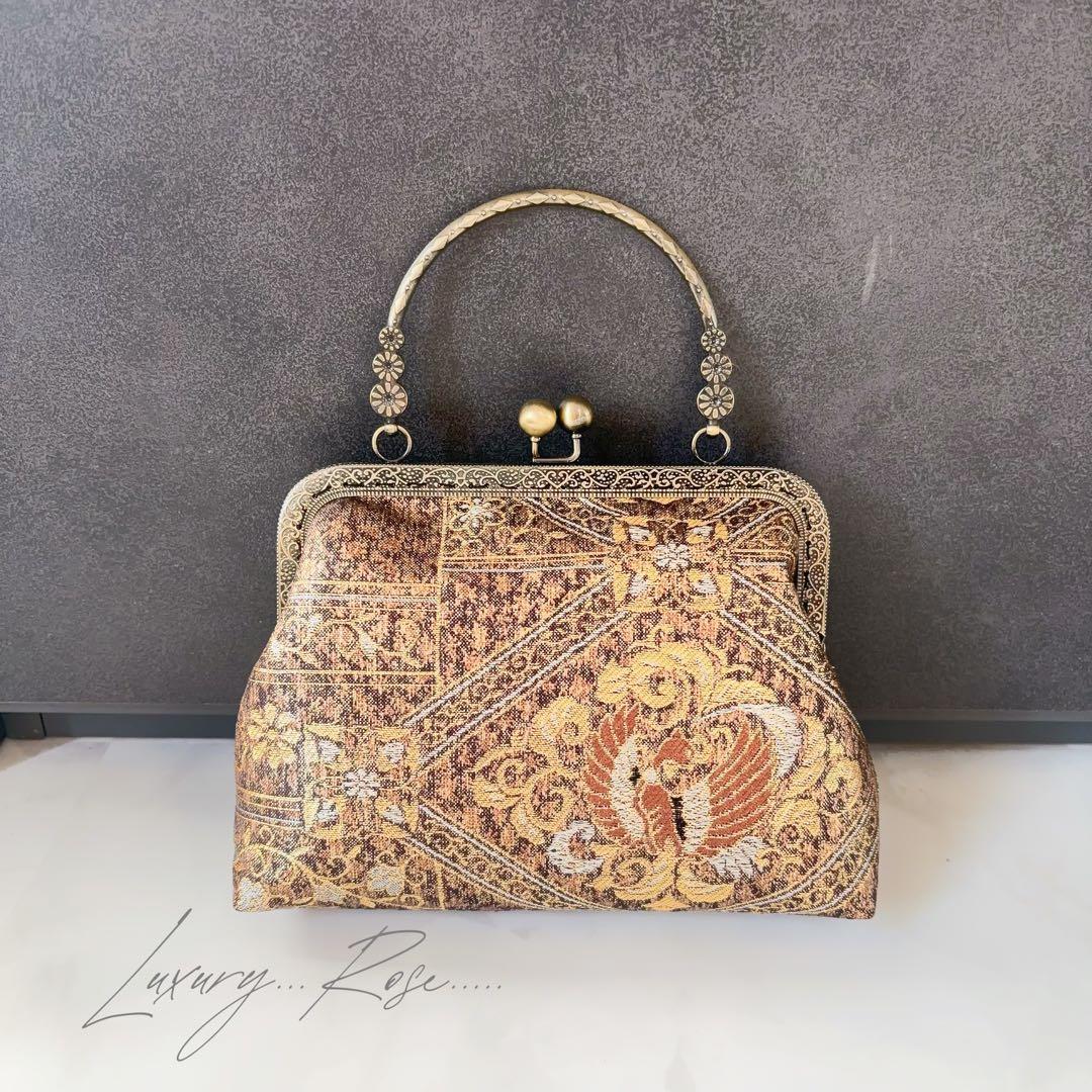 1月新作！小さめサイズ京都西陣服部織物の最高級鳳凰柄織の繊細な煌めき上品帯バッグ