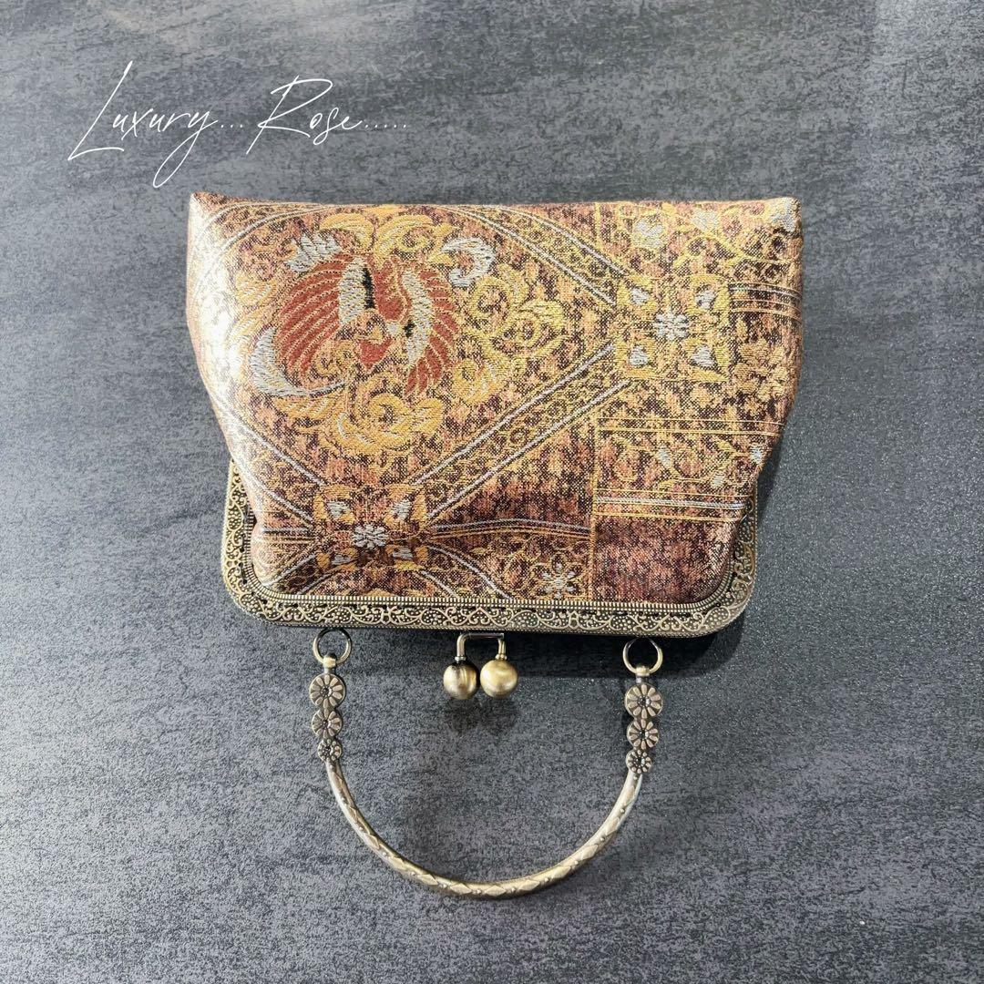 1月新作！小さめサイズ京都西陣服部織物の最高級鳳凰柄織の繊細な煌めき上品帯バッグ