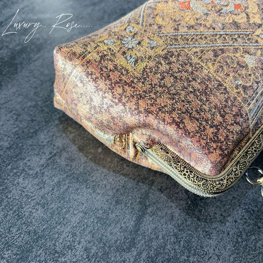 1月新作！小さめサイズ京都西陣服部織物の最高級鳳凰柄織の繊細な煌めき上品帯バッグ