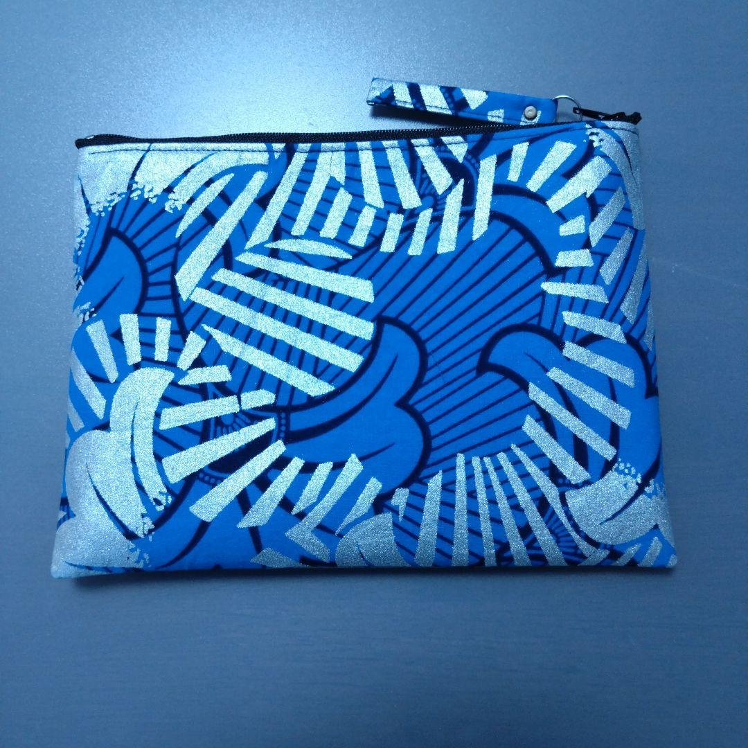 アフリカ布フラットポーチ　ハンドメイド