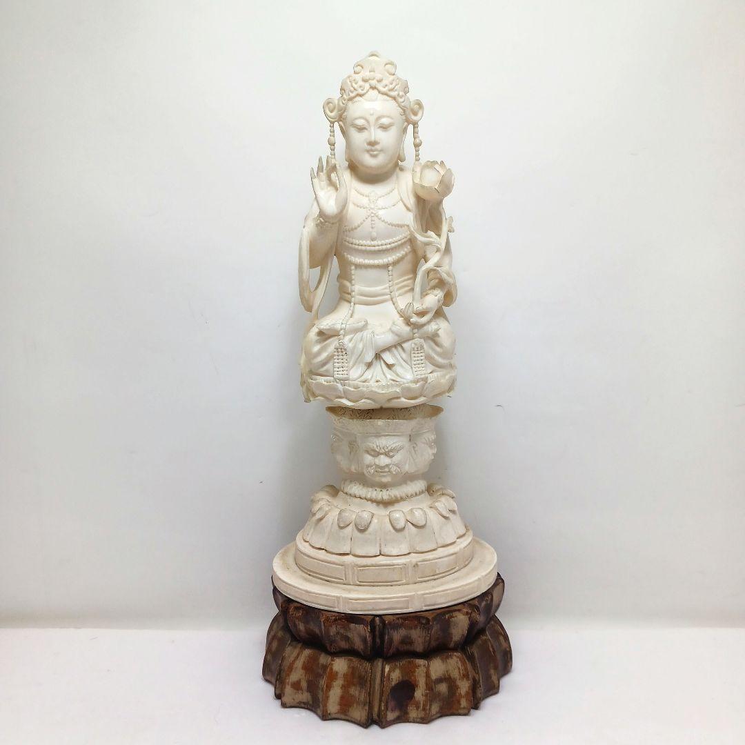 #6 高級彫刻 細密彫り 聖観音像 置物 高さ25㎝ 総重量779.6g