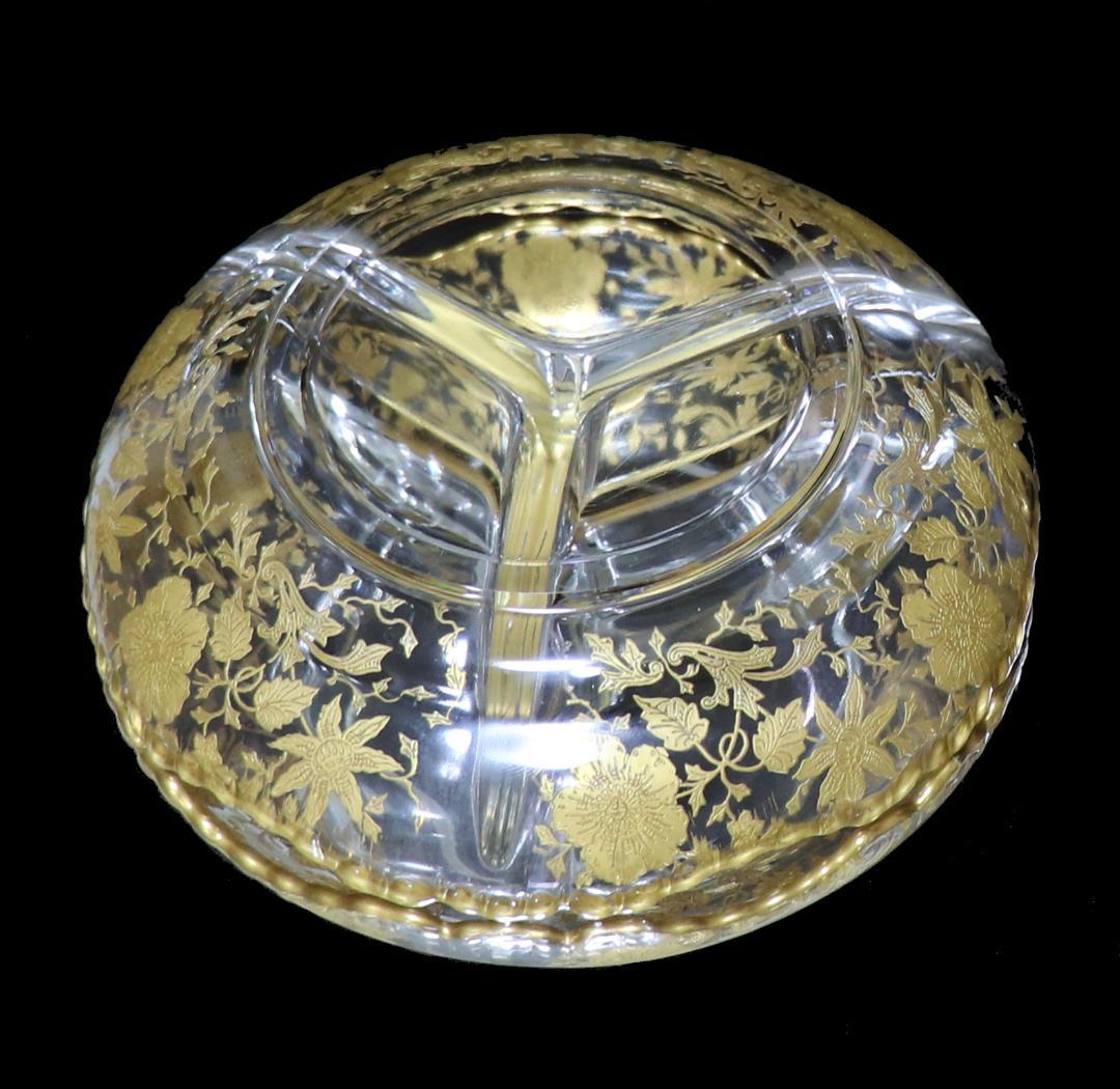 オールド・バカラ 珍品 金彩花柄 三分割 仕切り トレー 小物入れ アンティーク