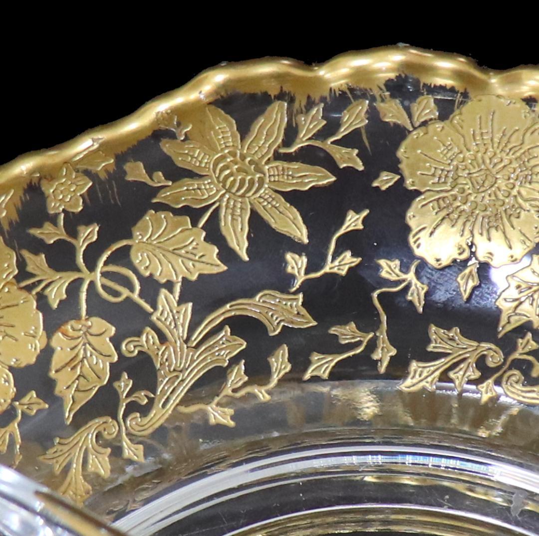 オールド・バカラ 珍品 金彩花柄 三分割 仕切り トレー 小物入れ アンティーク