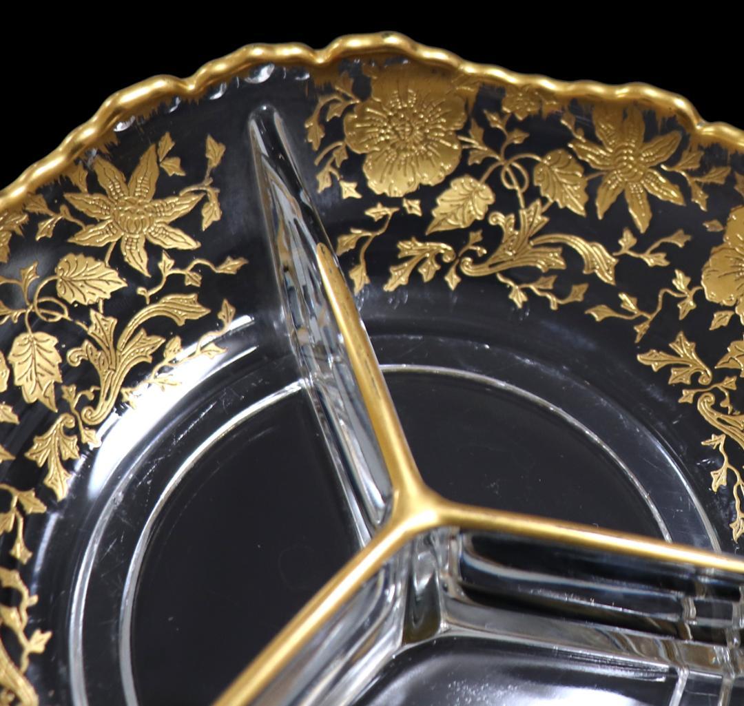 オールド・バカラ 珍品 金彩花柄 三分割 仕切り トレー 小物入れ アンティーク