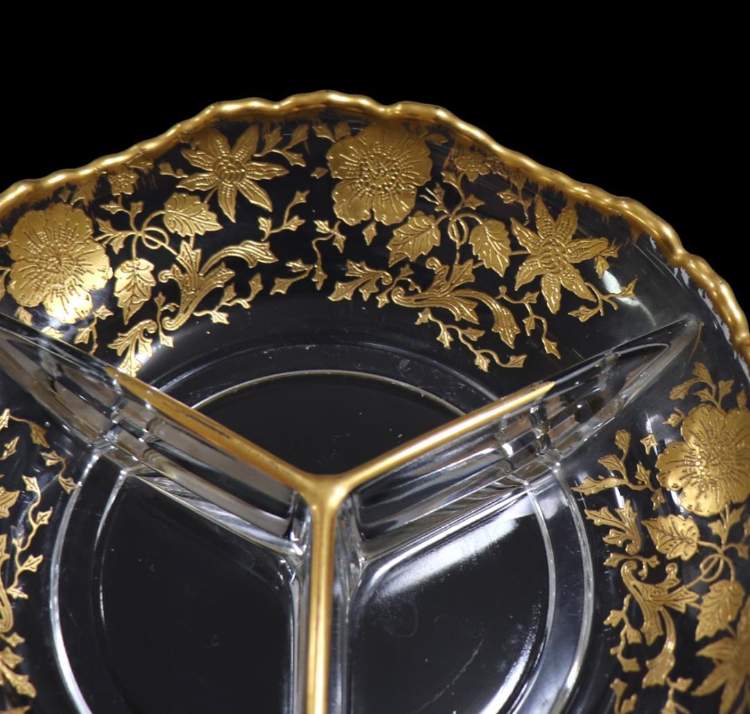 オールド・バカラ 珍品 金彩花柄 三分割 仕切り トレー 小物入れ アンティーク