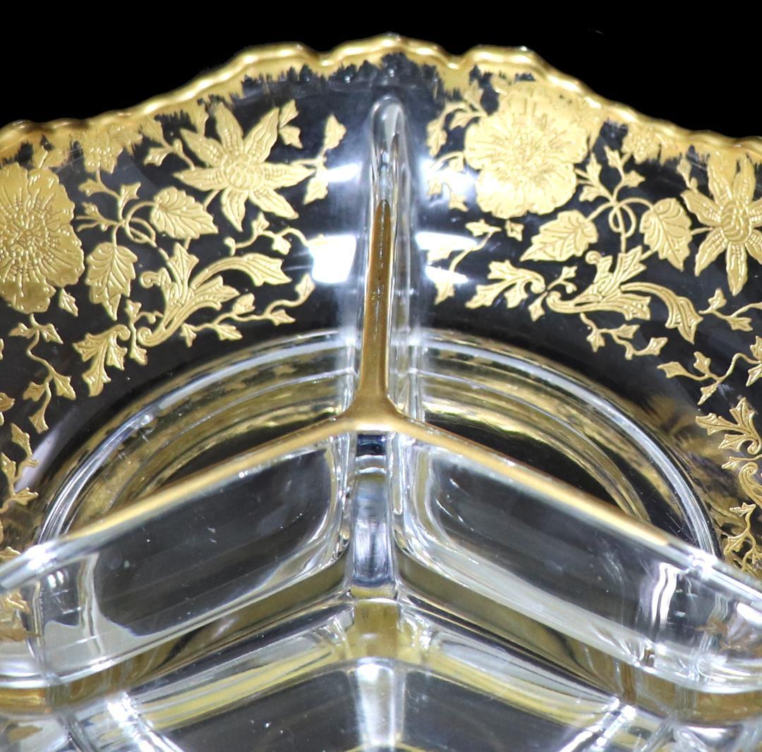 オールド・バカラ 珍品 金彩花柄 三分割 仕切り トレー 小物入れ アンティーク