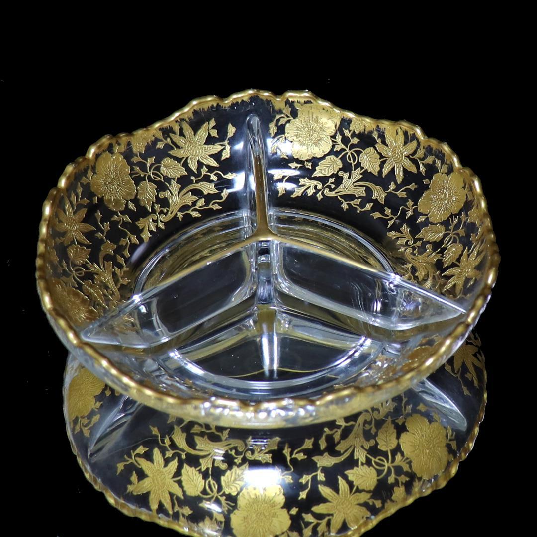 オールド・バカラ 珍品 金彩花柄 三分割 仕切り トレー 小物入れ アンティーク