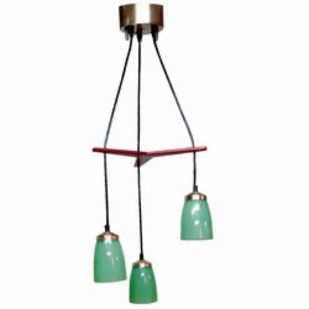 Jade Green三灯ペンダントライト グリーンミルクガラスシェード　真鍮