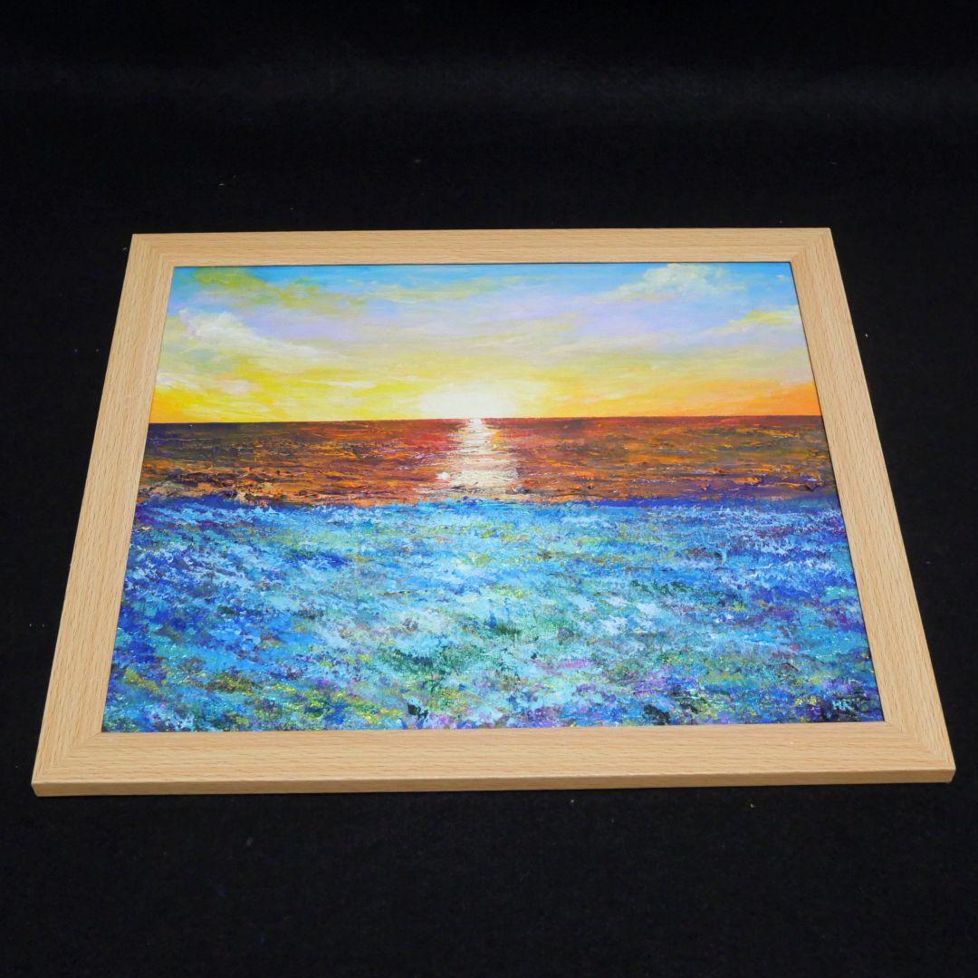 油絵 油彩 油彩画 絵画 絵【朝日に輝く海の青い花】 - メルカリ