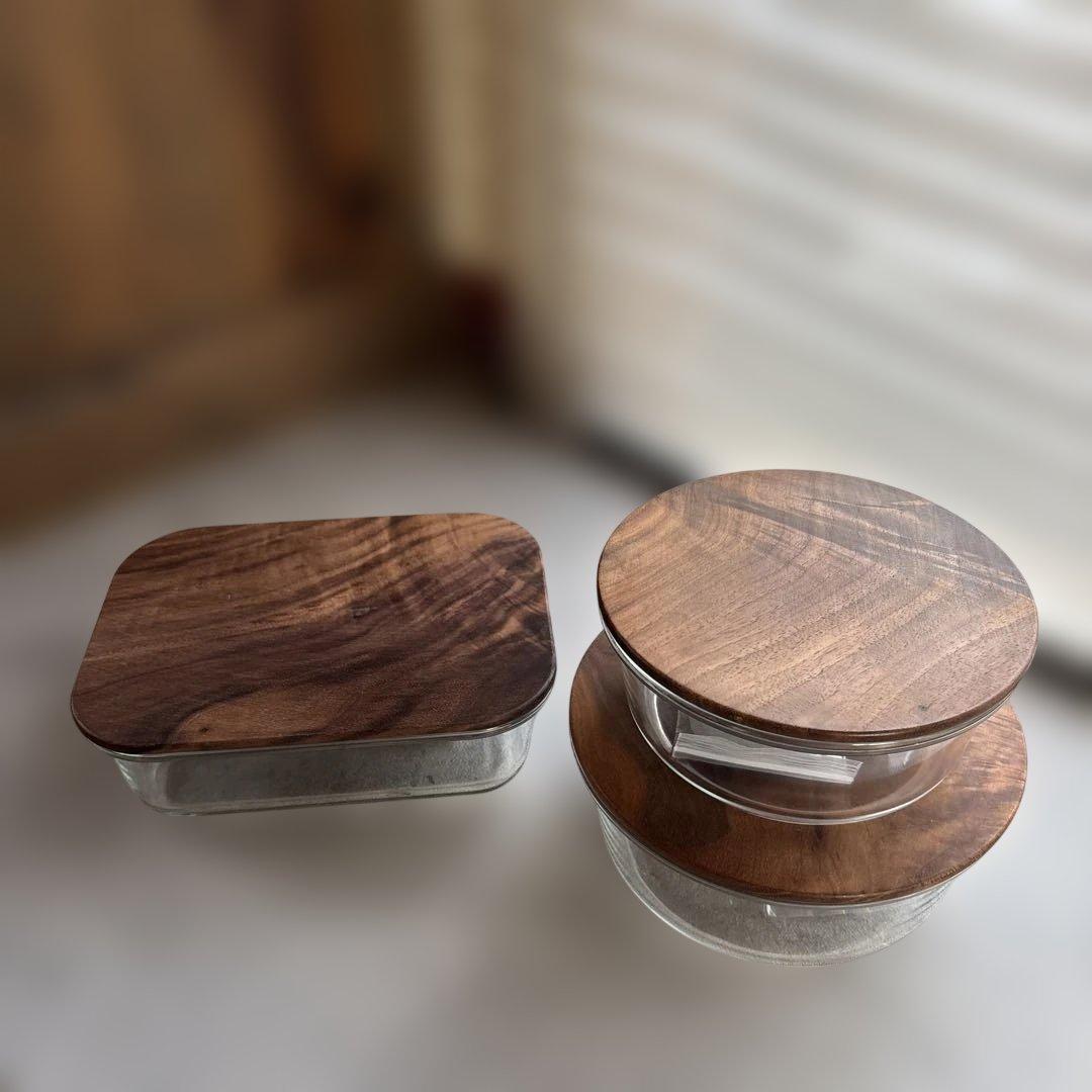 a.depeche アデペシュ ヌーン ガラス×ウォルナット 保存容器 3個