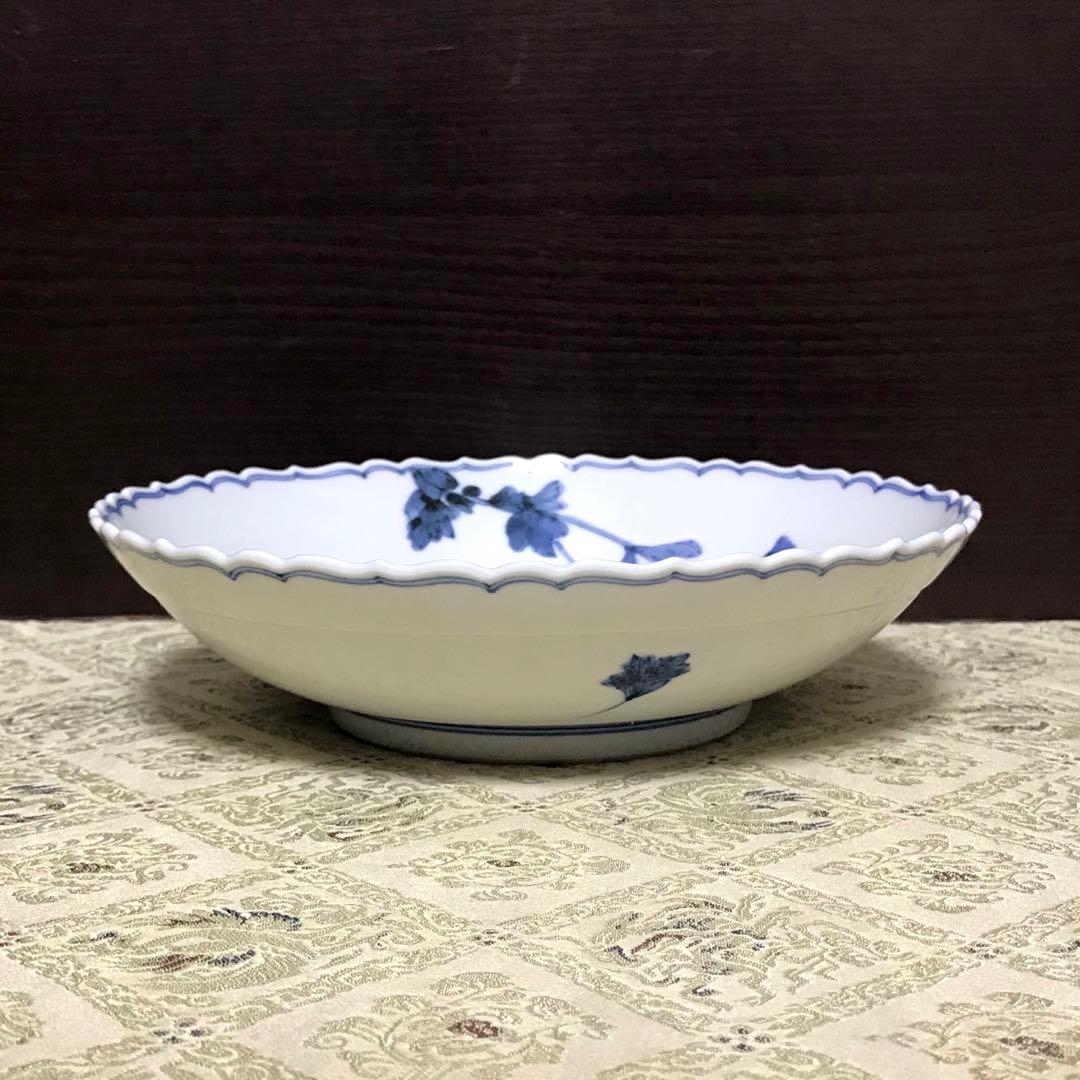 未使用保管✨九谷焼 長左窯 青華蓮文 7号盛皿 宮内庁御用達✨中皿 皿