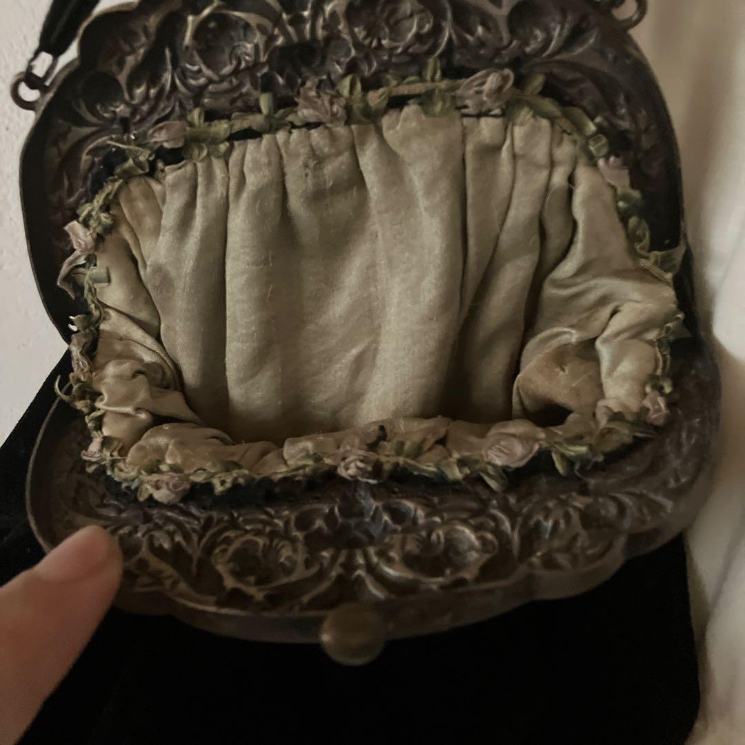 フランスアンティークベロアバッグ　フランスアンティークヴィクトリアバッグ　がま口