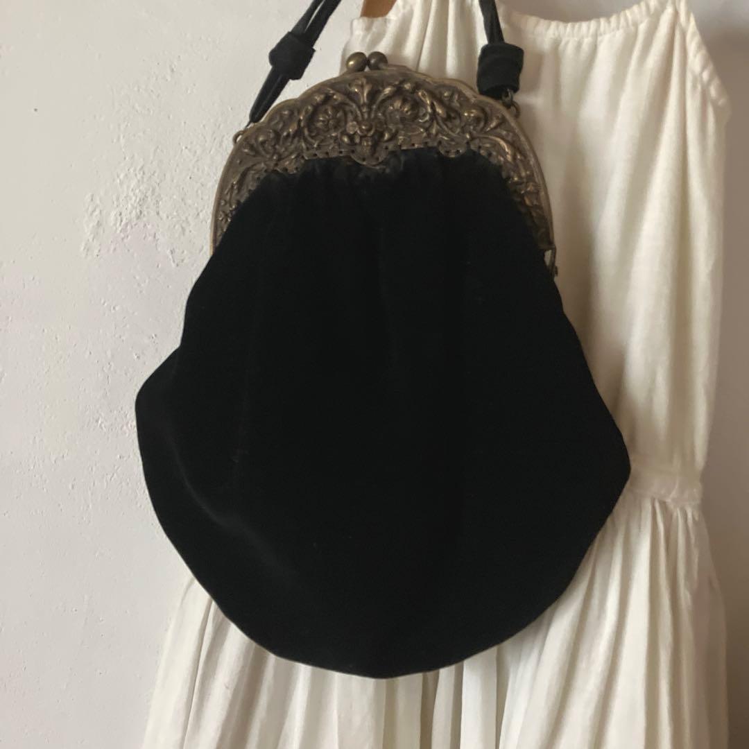 フランスアンティークベロアバッグ　フランスアンティークヴィクトリアバッグ　がま口