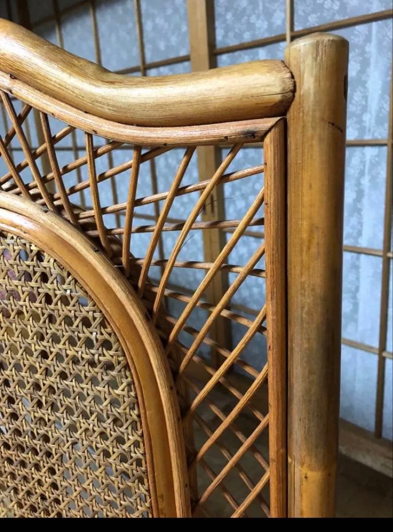 ❣️衝立　パーテーション　屏風ラタン　間仕切り目隠しレトロ　木製３連　キッチン玄関