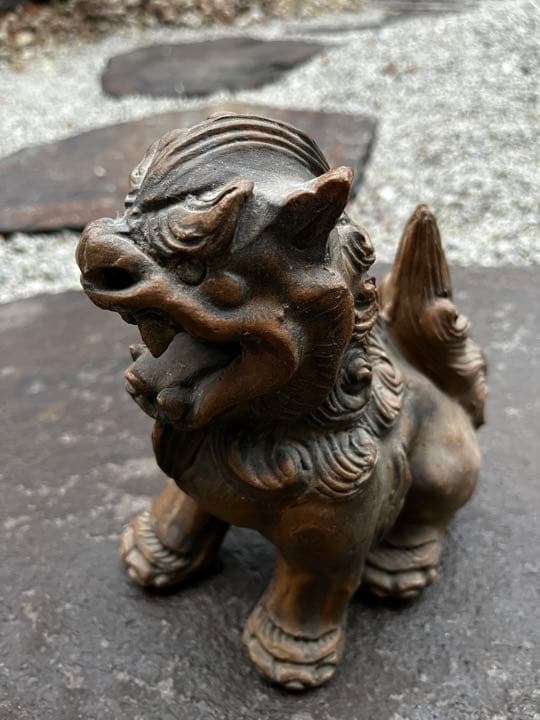 琉球古典焼 兼城賢一 希少古作 古琉球 阿吽一対 獅子 シーサー 古美術