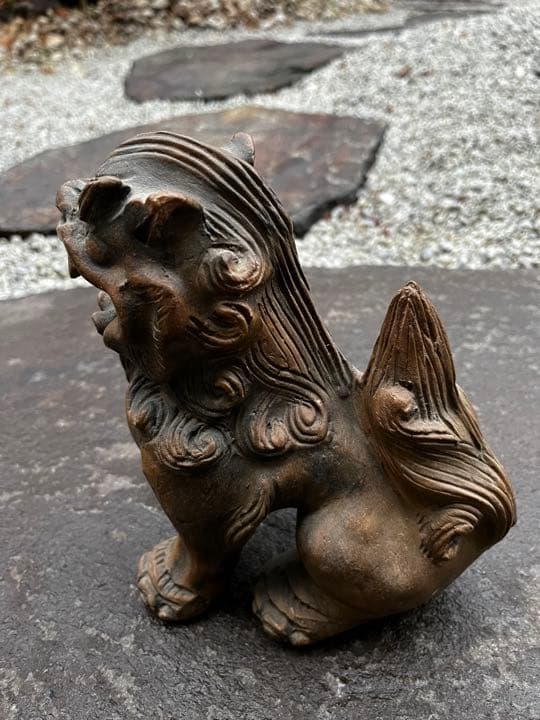 琉球古典焼 兼城賢一 希少古作 古琉球 阿吽一対 獅子 シーサー 古美術