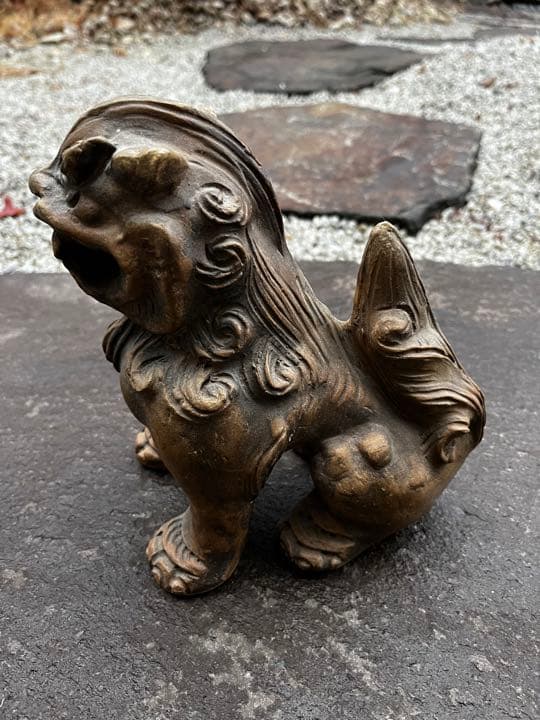 琉球古典焼 兼城賢一 希少古作 古琉球 阿吽一対 獅子 シーサー 古美術